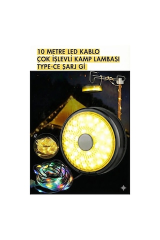 Şarjlı 10 Metre Ledli Şarj Göstergeli 8 Işık Modlu Hareketli Ve Flaşör Modlu Kamp Lambası Led Işık Diğer