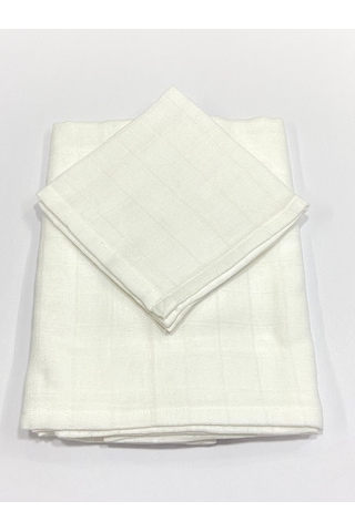 Müslin %100 Organik Pamuk Kumaş Örtü Battaniye 100x100cm+ Ağız Mendili Hediyeli Beyaz Beyaz