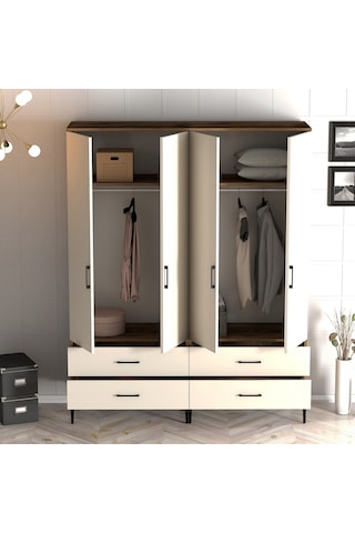 Variant Kumsal 4 Kapılı Tt Gardrop - Ceviz / Krem