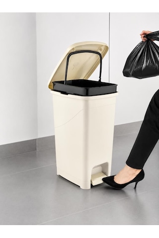 Omnipazar Srl-3028 Slim Pedallı İç Kovalı Plastik Çöp Kovası 15 Litre Bej