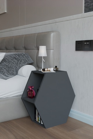 Alpa Ev Mobilya Altıgen Komodin, Modern Başucu Sehpası, Dekoratif Raflı Komodin Kitaplık Antrasit