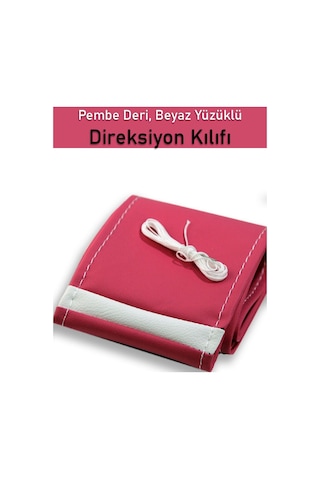 Renault Modus Pembe Özel Süper Deri Beyaz Yüzüklü Dikişli Direksiyon Kılıfı Renkli