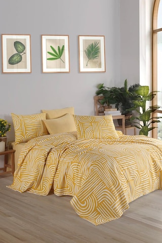 As Perde Cotton Life Çift Kişilik Pike Takımı Babil Sarı