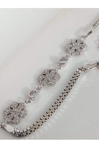 Keskin Gümüş Baget Üçlü Kar Tanesi Tasarım Kadın Bileklik Doğum Günü Hed