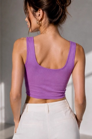 Bb Butik Basic Soft Touch Kare Yaka Crop Bluz Md3549 Lila
