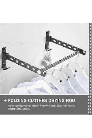 Ganzhoushop Şık Duvara Monte Çamaşır Kurutma Askısı - 30x13cm Siyah Çok Renkli