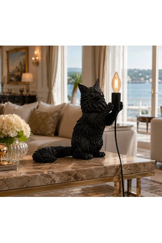3dlab 3d Lab Siyah Kedi Figürlü Premium Dekoratif Masa Lambası