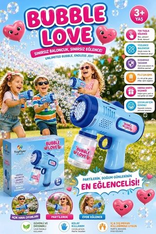 Köpük Tabancası Bubble Gun Işıklı Otomatik Baloncuk Oyuncağı + Hediye Pinball Oyunu Nhn84sb+mavikopü Çok Renkli