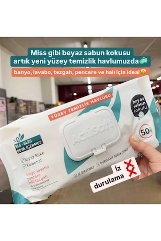 Beyaz Sabun Kokulu Yüzey Temizlik Havlusu 50'li