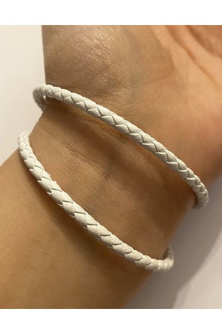 Unisex Beyaz Renk Sarmal Deri Bileklik