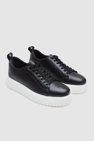 D's Damat Siyah Kalın Beyaz Tabanlı Bağcıklı Sneaker Ayakkabi 3EC09ORT0381 Siyah