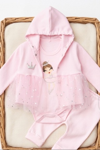 Nayinom Baby Nayinom Kız Bebek Tül Detaylı Pembe Takım %100 Pamuk