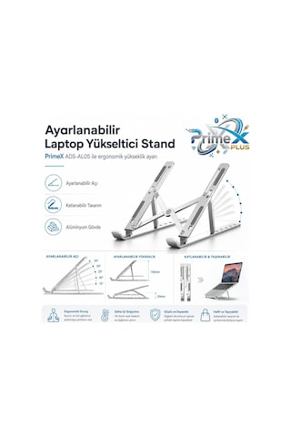 Lexroo Ads-al05 Alüminyum Ayarlı Laptop Standı, Macbook Uyumlu Notebook Yükseltici Tutucu