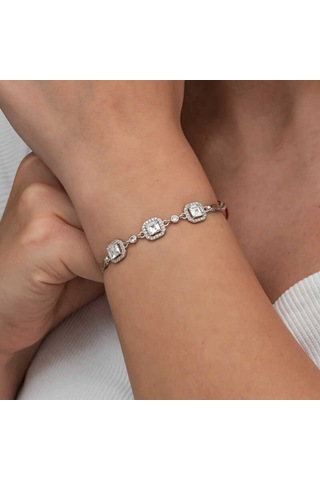 Gümüş Üçlü Kare Kadın Bileklik Gümüş