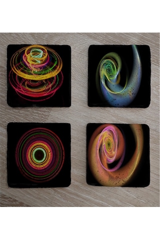 Radyal Renkli Tasarımlar Doğal Taş Bardak Altlığı 4'lü Set - Natural Stone Coasters - Taş Çok Renkli