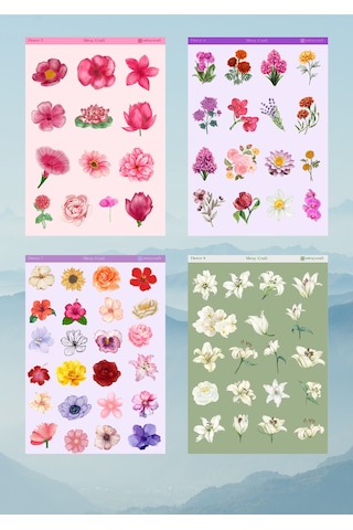 14'lü Çiçek Temalı 12 17 Cm Sticker Seti/bullet Journal, Scrapbook, Ajanda, Planlayıcı, Defter Için Diğer