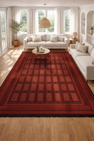 Etnik Desen Motifli Dekoratif Halı Kilim Kırmızı
