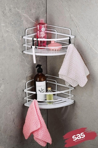 Haus Yapışkanlı Ömür Boyu Paslanmaz Kristal Ayarlanabilir Raf Banyo Düzenleyici Şampuanlık 2 Adet Lk-01 B Siyah