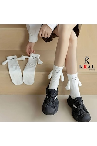 Kadın - Erkek Beyaz Mıknatıslı El Ele Tutuşan Çorap 1 Adet Kadın Beyaz