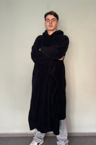 Giyilebilir Hoodie Battaniye Rahat Kalıp Tek Beden Siyah