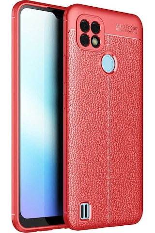 Smcase Realme C21 Kılıf Kamera Korumalı Deri Dokulu Niss Silikon Siyah
