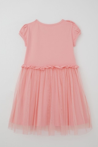 Breeze Kız Çocuk Elbise Bel Kısmı Fırfır Detaylı Omuzu Fiyonk Aksesuarlı 4-8 Yaş, Pembe Pembe