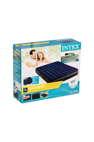 Intex Çift Kişilik Şişme Yatak + 2 Yastık + Pompa / Kamp Seti Lacivert