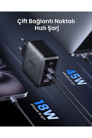 Ugreen 65w Şarj Cihazı Type-c 3xusb-c, 1xusb-a, Siyah, 70774