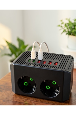 8'li Dikey Çoklu Priz 4 Usb 2 Type-c Akım Korumalı Anahtarlı Priz 2 m
