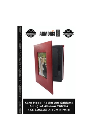 Kare Model Resim Anı Saklama Fotoğraf Albümü 200'lük 4x6 10x15 Albüm Kırmızı