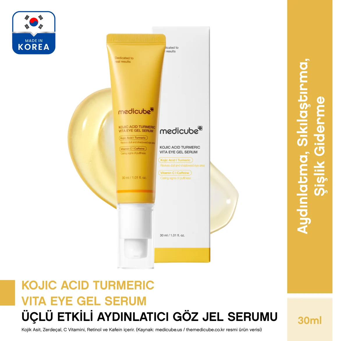 Kojic Acid Turmeric Vita Eye Gel Serum 30ml Kojik Asit, Zerdeçal Göz Jel Serum