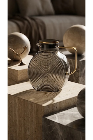 Borosilikat Cam Füme Salyangoz Desenli Filtreli Sürahi 2500 Ml Buzdolabı Kapağına Uygun Isıya Dayanıklı Çay & Deto