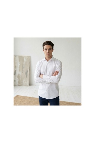 Yusaytr Slim Fit Uzun Kollu Pamuklu Gizli Düğme Yakalı Oxford Gömlek Beyaz Beyaz