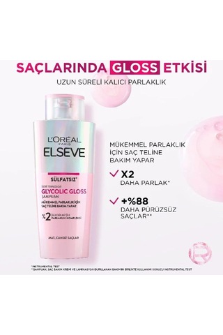 Elseve Glycolic Gloss Mükemmel Parlaklık Şampuan 200ml + Glycolic Gloss Pürüzsüzleştirici Saç Kremi 150ml