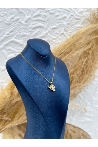 925 Ayar Gümüş Gold Renk Lotus Ve Kelebek Figürlü Kadın Kolye Gümüş