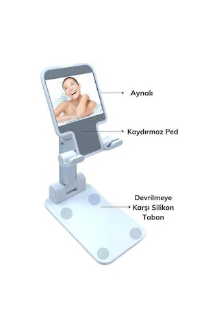 9068040791099 - Buffer Siyah Aynalı Cep Telefonu Sabitleyici Stand Katlanabilir Ayarlanabilir Telefon Standı