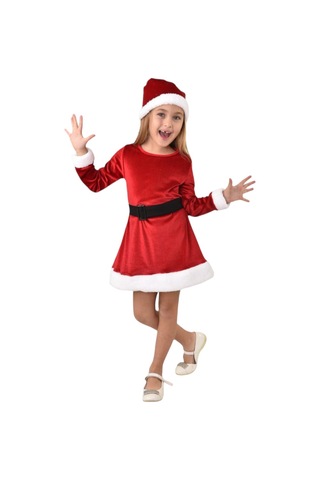 Yeni Sezon Yılbaşı Elbise Kukuleta Kemer 3 Parçalı Takım Noel Elbise Kırmızı Kadife Kırmızı