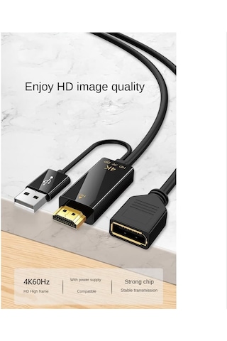 Hdmı To Displayport 4k Usb 2.0 Güç Kaynaklı Kablo Hd To Dp Kablo 4k 60hz - Dp Dönüştürücü Adaptör