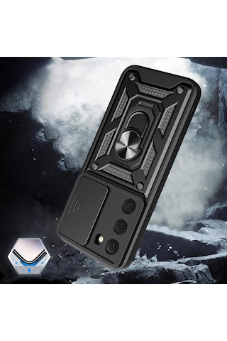 Tecno Spark 40 Pro Kılıf Tam Korumalı Magnetik Standlı Kamera Korumalı Sürgülü Vega Kapak Lacivert
