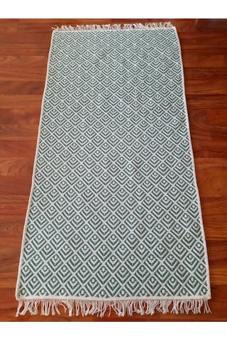 Pamuklu Cotton Kilim Çift Taraflı Yıkanabilir Dekoratif 80x150 - Mint V2 Siyah - Beyaz