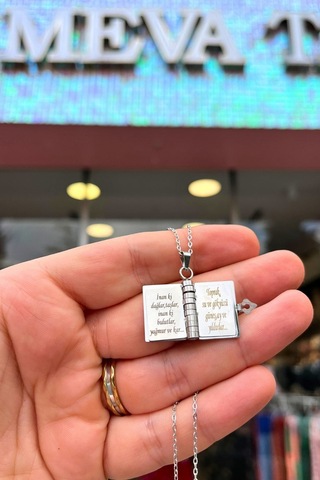 Sevgiliye Özel Tasarım Şiirli Kitap Kolye Yazmadım Seni Daha... Gümüş