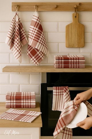 10 Lu Lüks Mutfak Kurulama Bezi Seti 45x65 Cm Table Linen Bordo