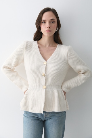 Krem 3 Düğmeli Pileli Hırka - 251065 Krem