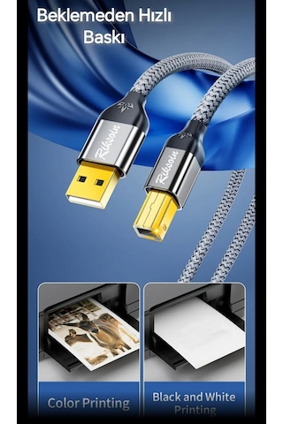 Riksoin 3-metre Usb-a To Usb-b 2.0 Yazıcı Kablosu Ce Lisanslı