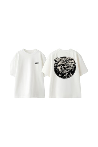 Thewert Şeytandan İnsana Tasarım Sırt Baskılı Pamuk Beyaz Oversize T-shirt