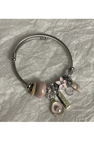 Wiya Charmlı Kadın Pembe Deniz Kabuğu Çelik Bileklik Pembe