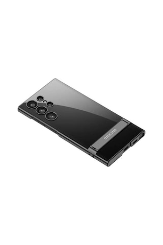 Galaxy S24 Ultra Kılıf Zore Kamera Korumalı Şeffaf Dikey Standlı Ays Kapak Siyah