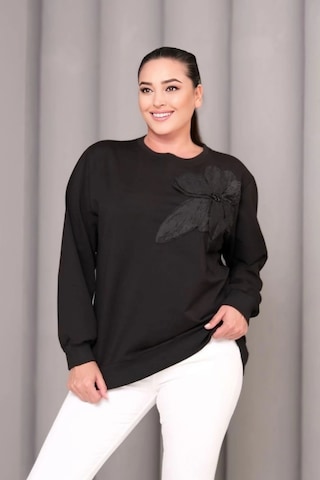 Çiçek Aplikeli Sweatshirt Siyah