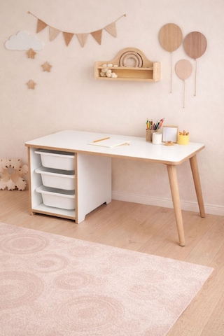 Çocuk Masası 90x45 Cm 3 Sepetli Çocuk Çalışma Masası Aktivite Masası Yaz-sil Beyaz