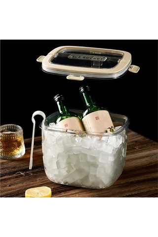 Ulzyvf Bar Buz Kovası Kapaklı Ve Buz Maşası, Taşınabilir Gizli Bej Bej